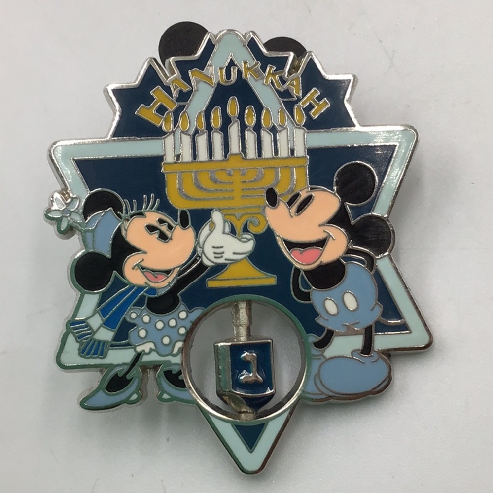 New Disney Parks Mickey & Minnie Mouse Hanukkah Enamel Pin Spinning Dreidel